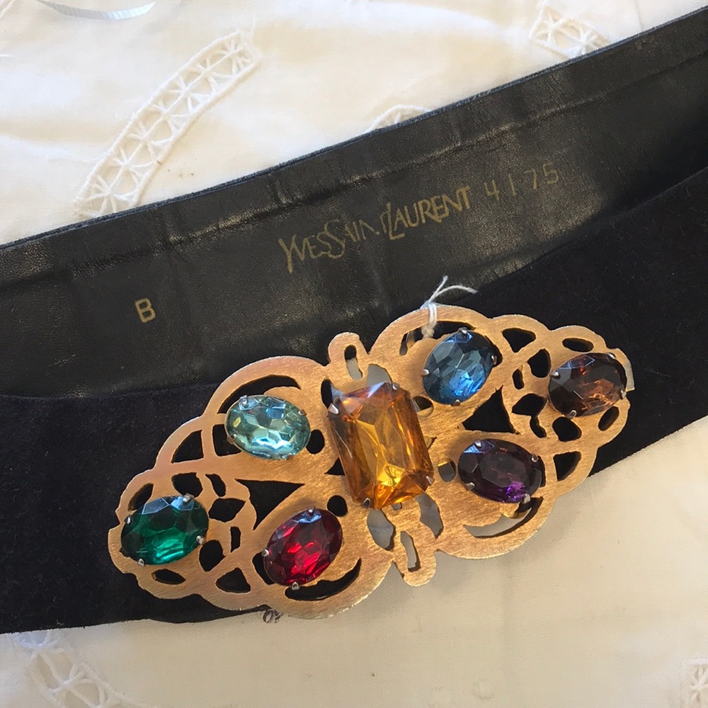 NFS YSL Vintage Suede Leather Rhinestone Belt
